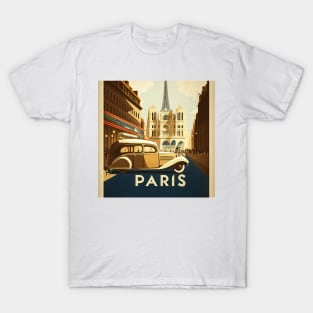 Paris Streetscape Vintage Travel Art Poster T-Shirt